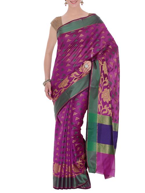 purple woven saree with blouse - 14089575 - Very Small Image - 1