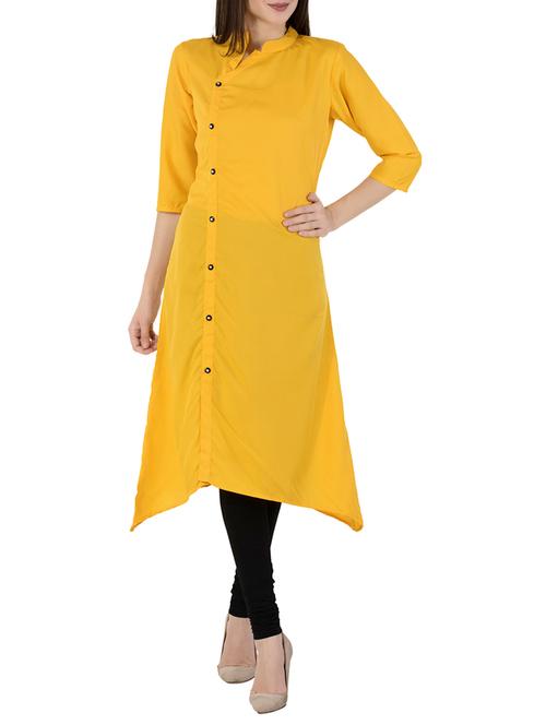 yellow cotton asymmetric kurta - 14089965 - Very Small Image - 1