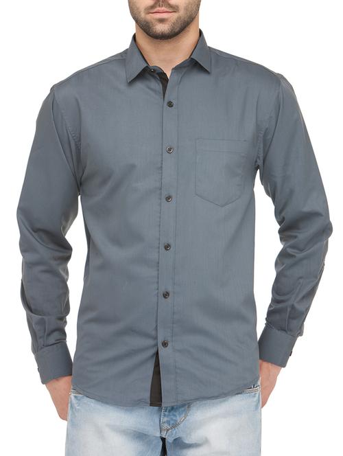 grey solid casual shirt - 14090822 - Very Small Image - 1