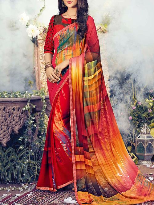 multi colored georgette printed saree - 14090866 - Very Small Image - 1