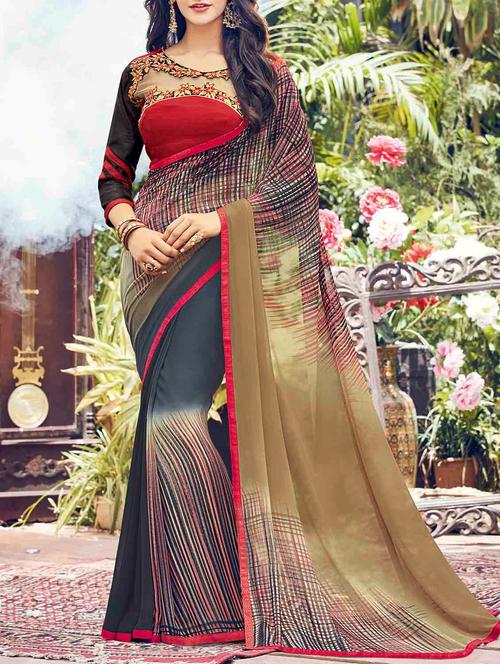 multi colored printed georgette saree - 14090870 - Very Small Image - 1