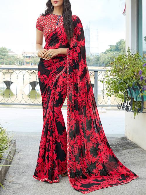 multicolored georgette printed saree - 14090912 - Very Small Image - 1