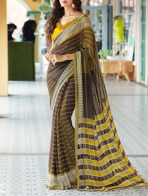 brown printed georgette saree - 14090913 - Very Small Image - 1