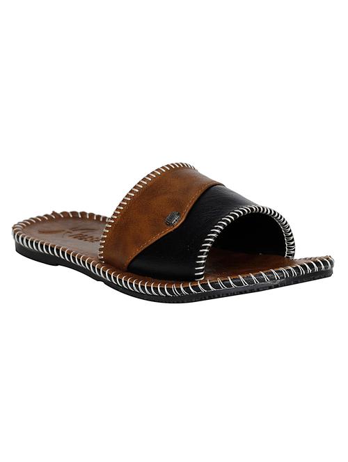 brown leatherette slip on slipper - 14091070 - Very Small Image - 1