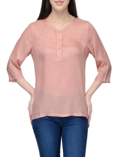 solid pink viscose top - 14093192 - Very Small Image - 1