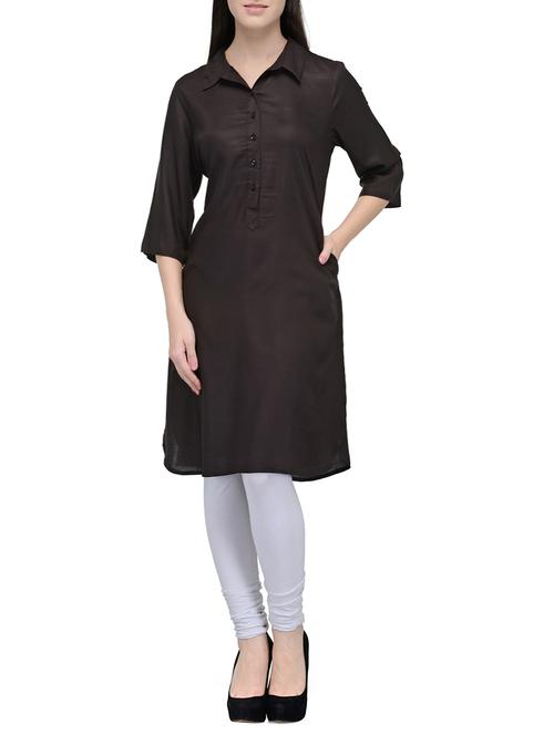 black viscose straight kurta with pocket - 14093203 - Very Small Image - 1