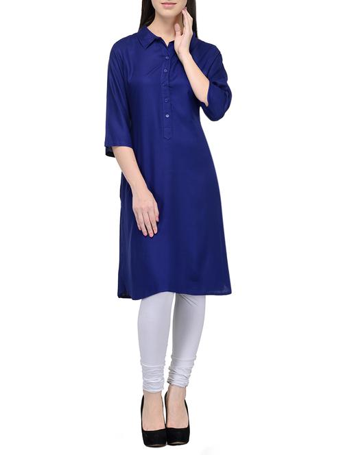 blue viscose straight kurta - 14093205 - Very Small Image - 1