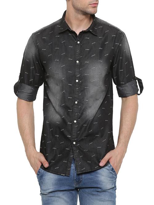 black denim casual shirt - 14093853 - Very Small Image - 1