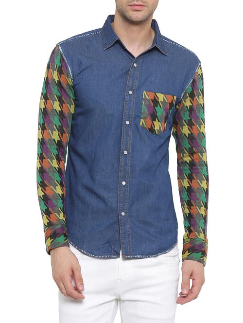 blue denim casual shirt - 14094045 - Very Small Image - 1