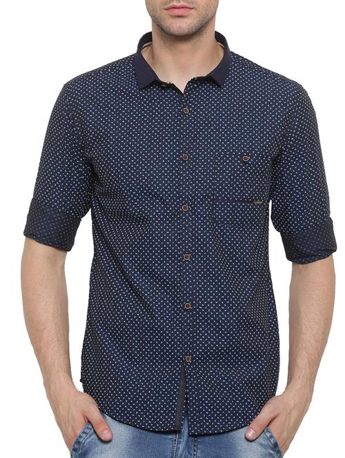 dark blue cotton casual shirt - 14094096 - Very Small Image - 1