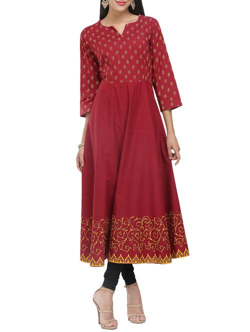 kaanchie nanggia maroon cotton a-line kurta - 14094396 - Very Small Image - 1