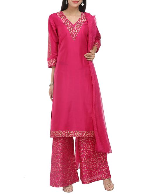 kaanchie nanggia pink silk blend long kurta - 14094397 - Very Small Image - 1