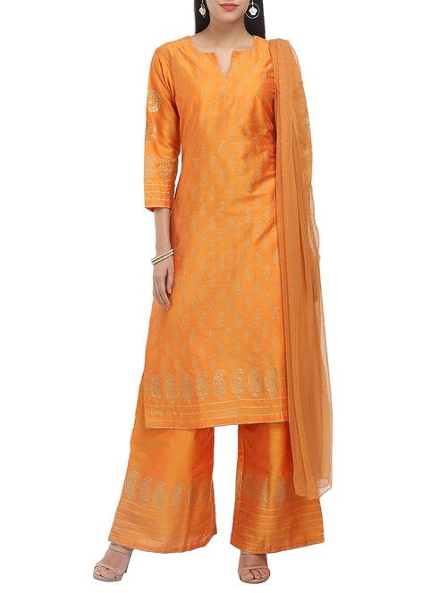 kaanchie nanggia silk blend gold block printed kurta - 14094401 - Very Small Image - 1