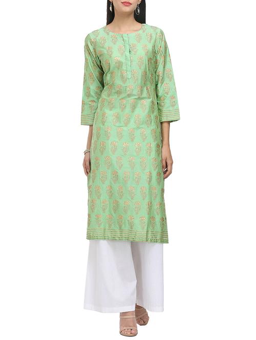 kaanchie nanggia green silk blend long kurta - 14094405 - Very Small Image - 1