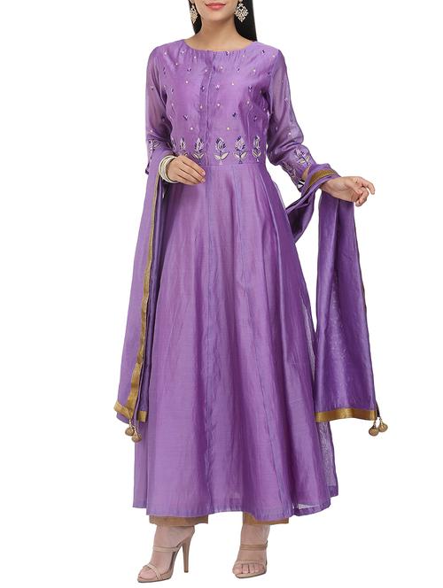 kaanchie nanggia purple chanderi aari embroidered kurta - 14094415 - Very Small Image - 1