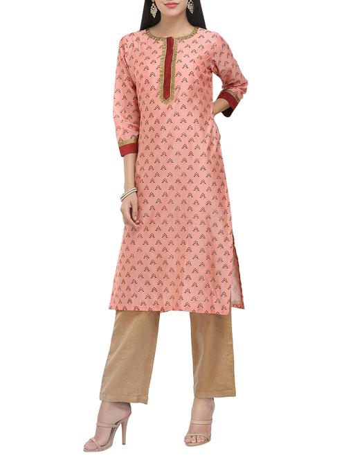 kaanchie nanggia peach chanderi a-line kurta - 14094430 - Very Small Image - 1