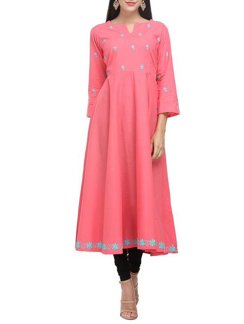 kaanchie nanggia peach cotton flared kurta - 14094432 - Very Small Image - 1