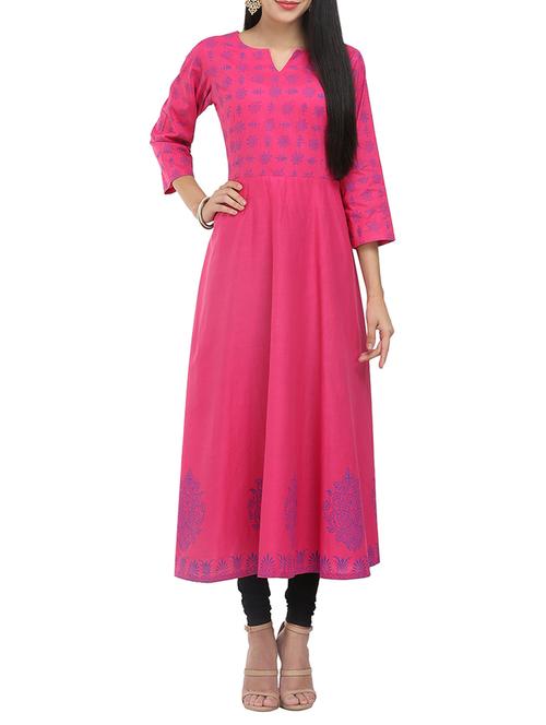 kaanchie nanggia pink cotton flared kurta - 14094436 - Very Small Image - 1