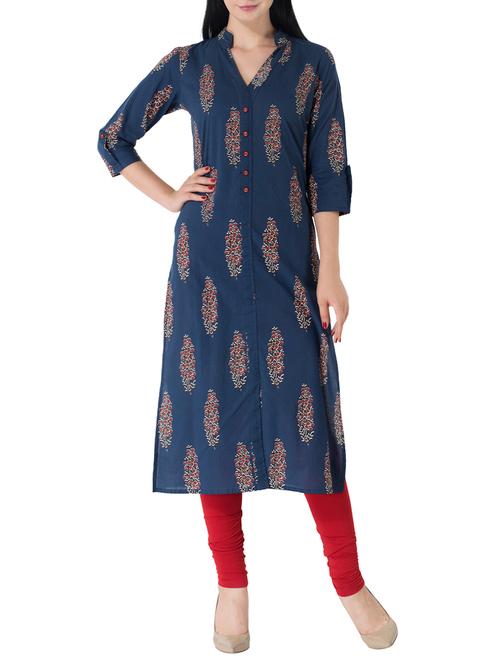 indigo cotton kurta - 14094652 - Very Small Image - 1
