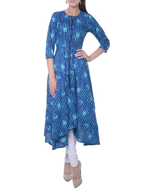 blue cotton high low kurta - 14095681 - Very Small Image - 1