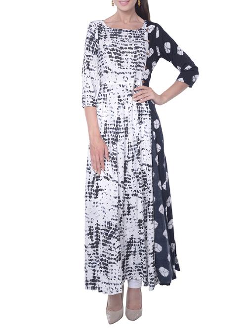 white cotton flared kurta - 14095686 - Very Small Image - 1
