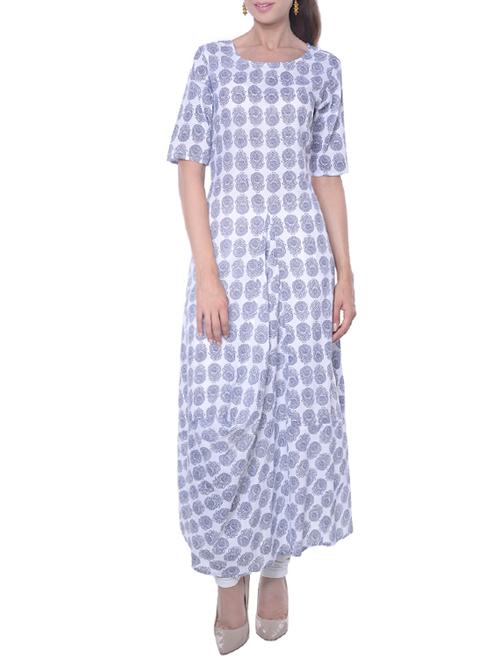 white cotton flared kurta - 14095692 - Very Small Image - 1