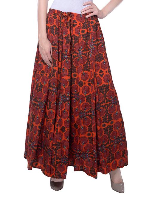 orange crepe flared skirt - 14095706 - Very Small Image - 1