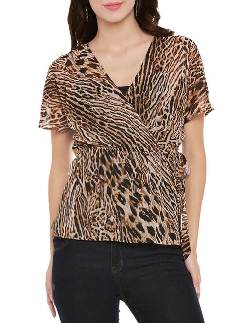 animal printed tie up waist top - 14096317 - Very Small Image - 1
