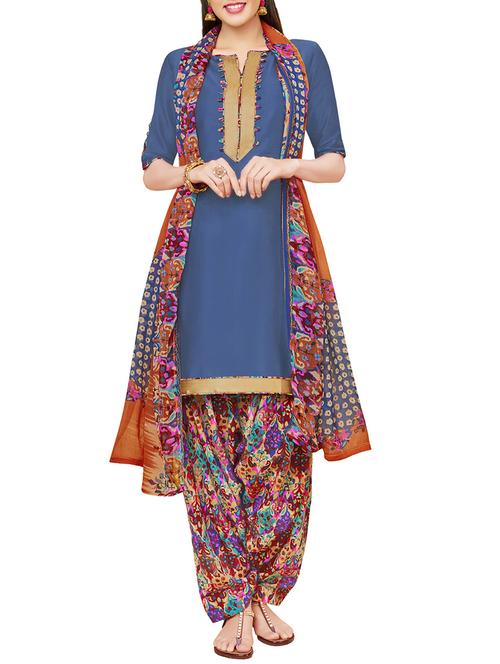 printed unstitched patiyala suit - 14096658 - Very Small Image - 1