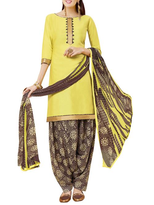 yellow unstitched patiyala suit - 14096673 - Very Small Image - 1