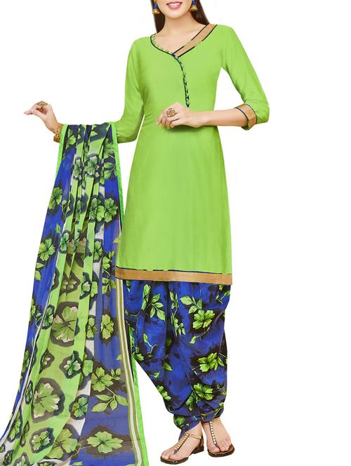 pear green unstitched patiyala suit - 14096674 - Very Small Image - 1