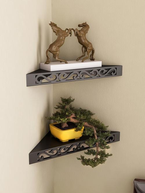 engineered wood set of 2 corner wall shelf by home sparkle - 14096885 - Very Small Image - 1