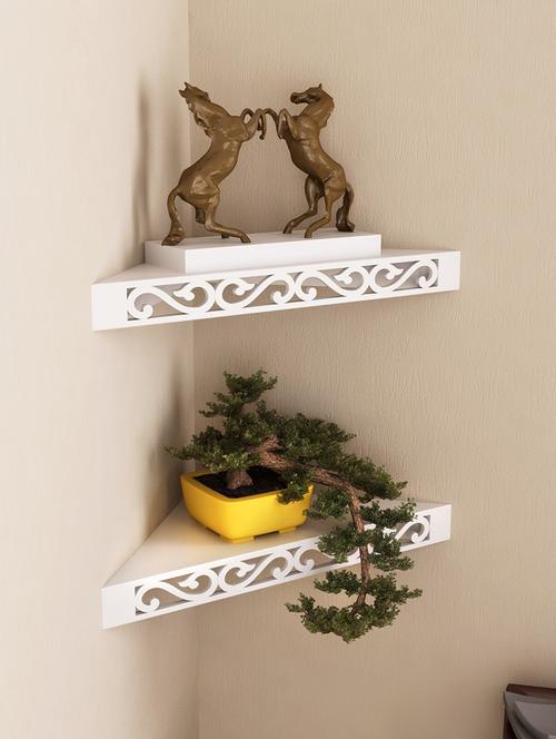 engineered wood set of 2 corner wall shelf by home sparkle - 14096888 - Very Small Image - 1