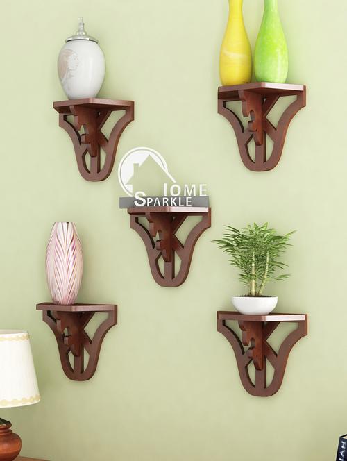 engineered wood set of 5 carved wall shelf by home sparkle - 14097120 - Very Small Image - 1
