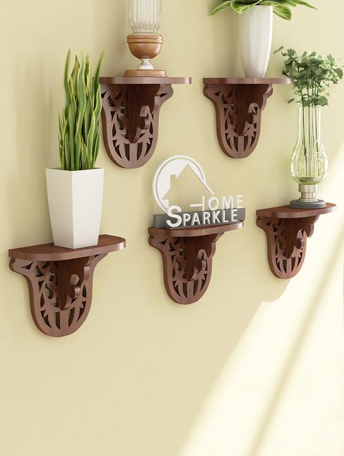 engineered wood set of 5 carved wall shelf by home sparkle - 14097125 - Very Small Image - 1