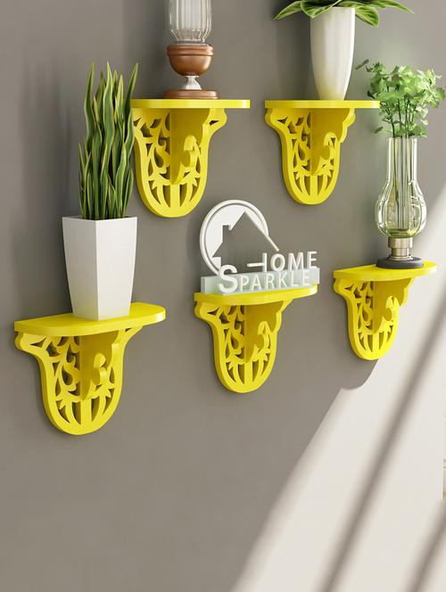 engineered wood set of 5 carved wall shelf by home sparkle - 14097128 - Very Small Image - 1