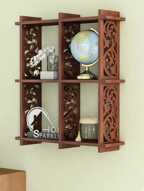 engineered wood 4 pocket carved wall shelf by home sparkle - 14097133 - Very Small Image - 1