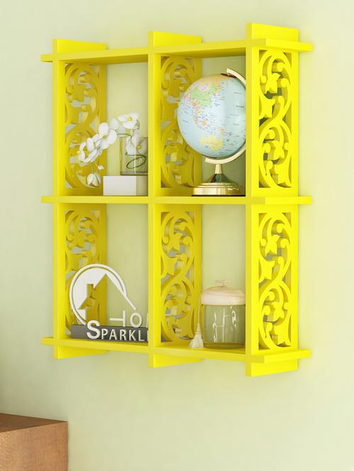 engineered wood 4 pocket carved wall shelf by home sparkle - 14097134 - Very Small Image - 1