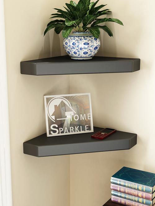 engineered wood set of 2 corner wall shelf by home sparkle - 14097181 - Very Small Image - 1