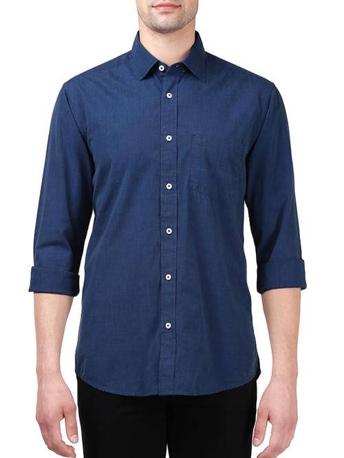 dark blue cotton casual shirt - 14099039 - Very Small Image - 1
