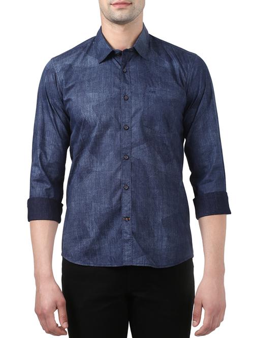 dark blue cotton casual shirt - 14099054 - Very Small Image - 1