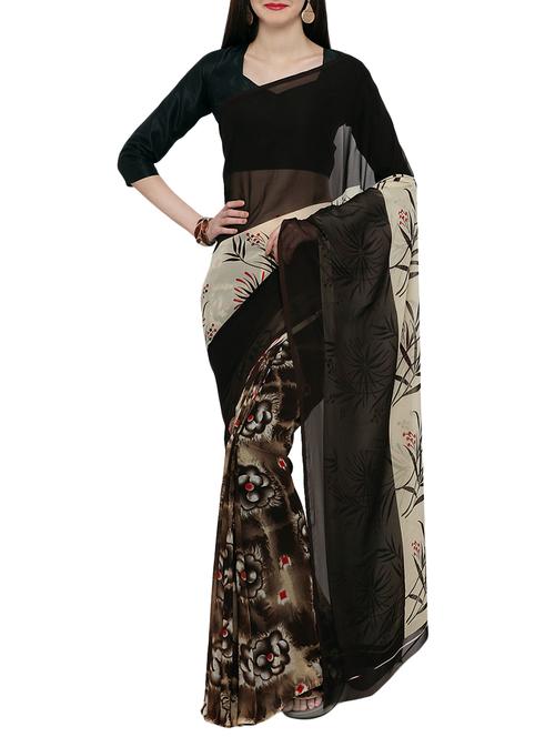 multicolored printed saree with blouse - 14099144 - Very Small Image - 1