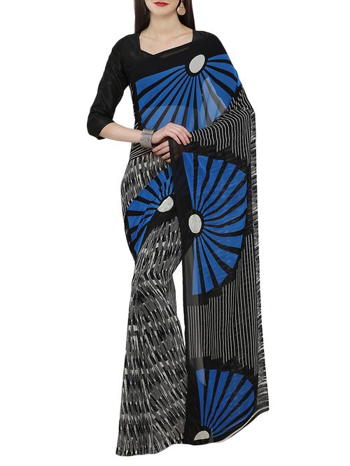 multicolored printed saree with blouse - 14099148 - Very Small Image - 1