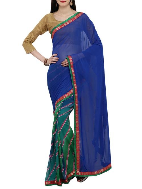 blue lehariya saree with blouse - 14099158 - Very Small Image - 1