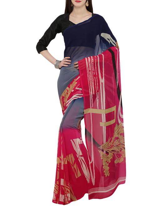 multi colored printed saree with blouse - 14099172 - Very Small Image - 1