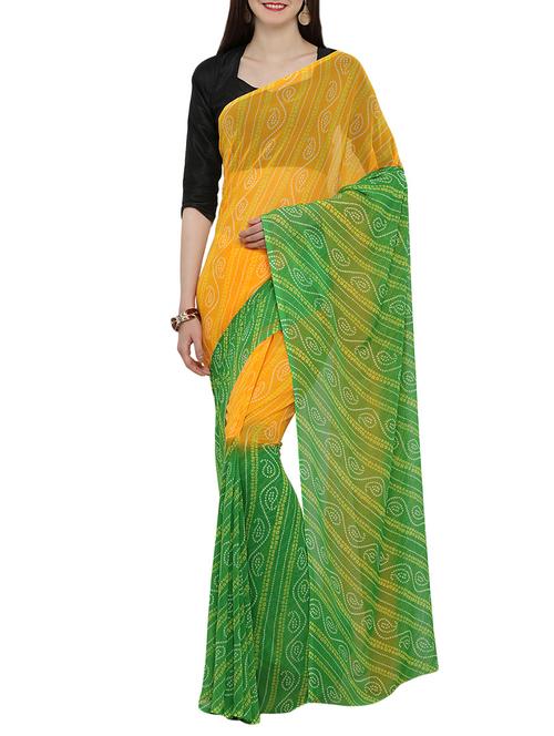 yellow bandhani saree with blouse - 14099174 - Very Small Image - 1