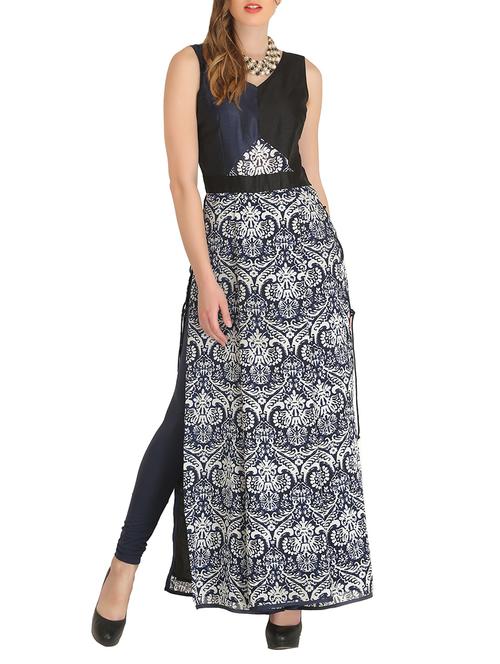blue georgette straight kurta - 14100140 - Very Small Image - 1