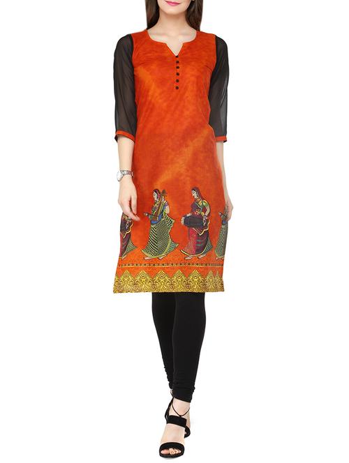 orange cotton straight kurta - 14100328 - Very Small Image - 1