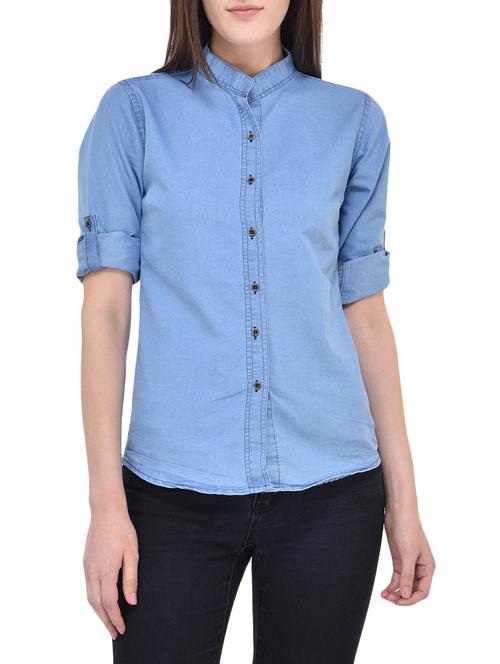 blue denim regular shirt - 14100555 - Very Small Image - 1