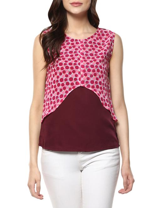 pink printed crepe top - 14100575 - Very Small Image - 1